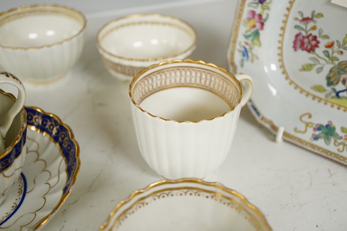A collection of mixed late 18th/early 19th century tea wares and a Spode stone china dish - 23cm wide